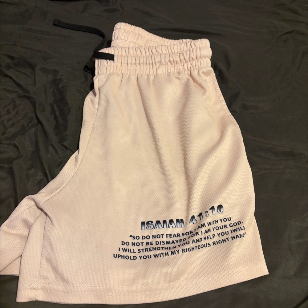 Beige Athletic Shorts with Inspirational Quote